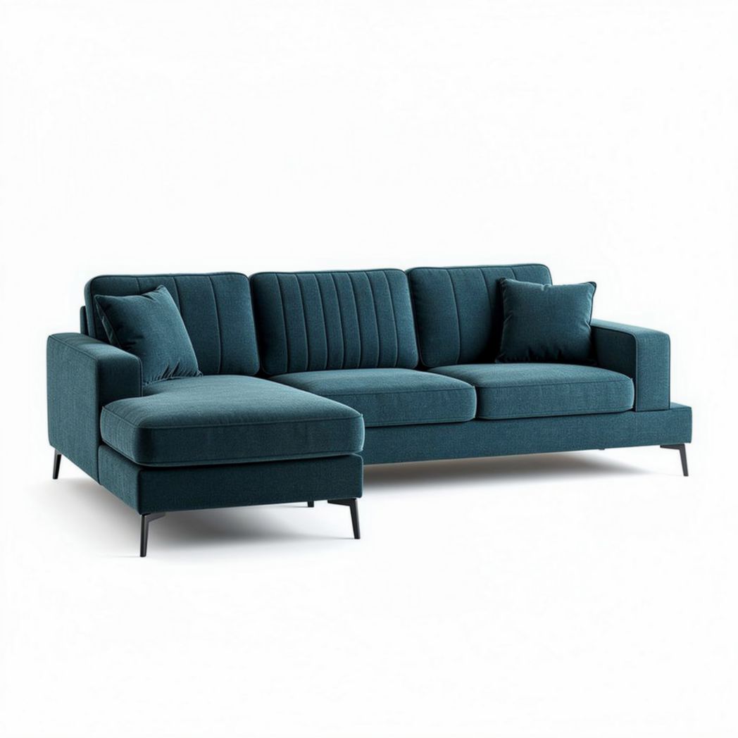 Sofa narożna z tkaniny w kolorze turkusowym 250 x 90 x 85cm
